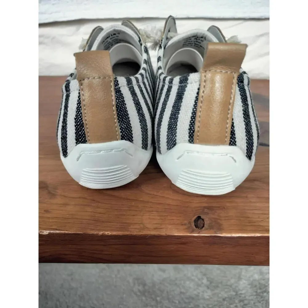 Ros Hommerson‎ Calypso Striped Nautical Slip-On Loafers Women's 9.5W Black/Cream